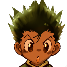 a picture of gon with brown skin in a surprised expression